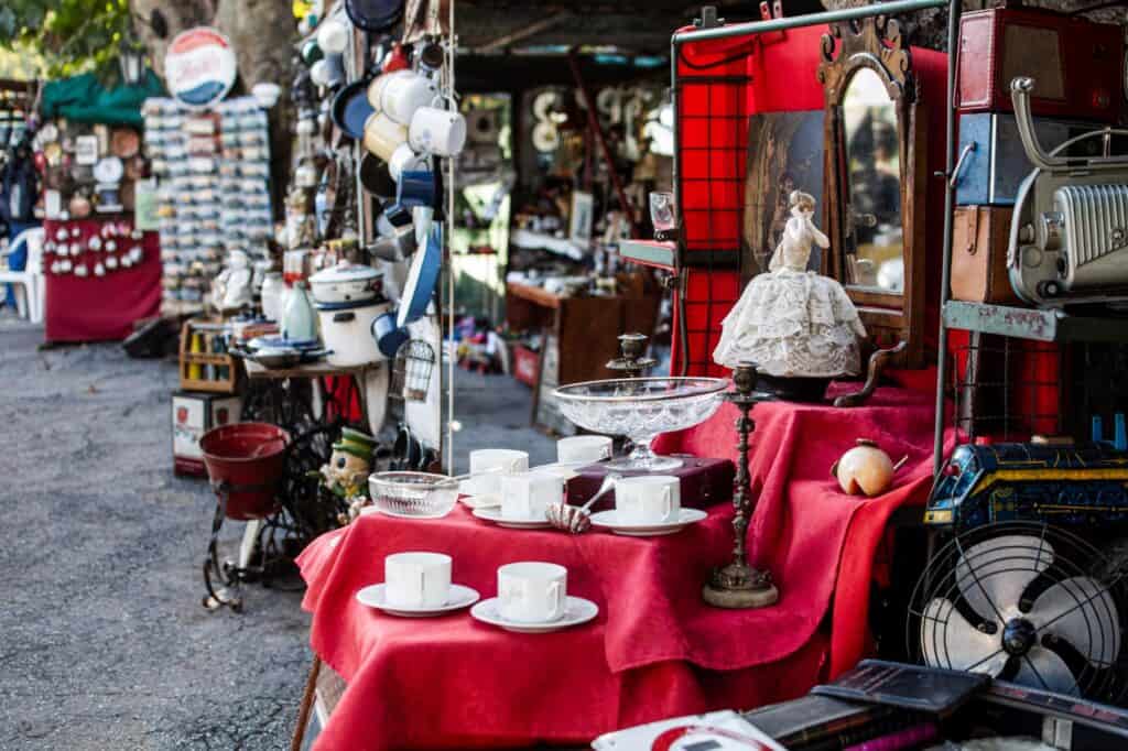 Variety of vintage objects sold in the market